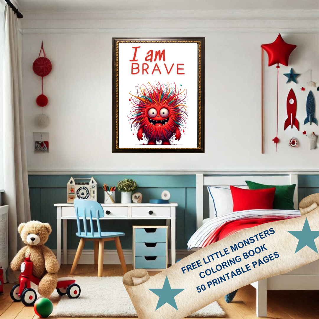 "I Am Brave" Kids Little Monsters Affirmation Wall Art Collection