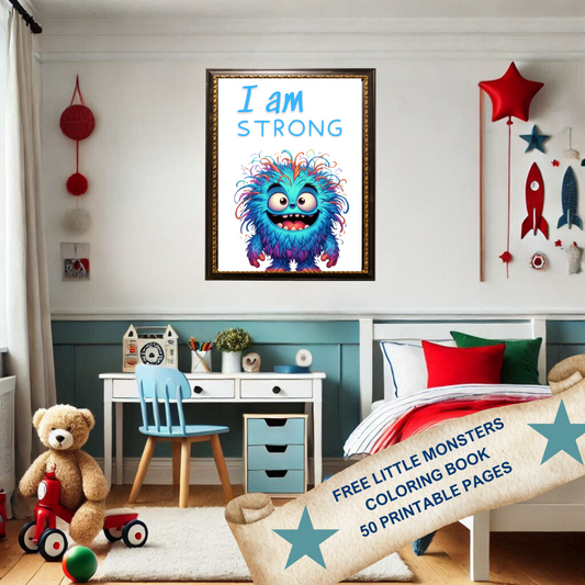 "I Am Strong" Little Monster Kids Affirmation Wall Art