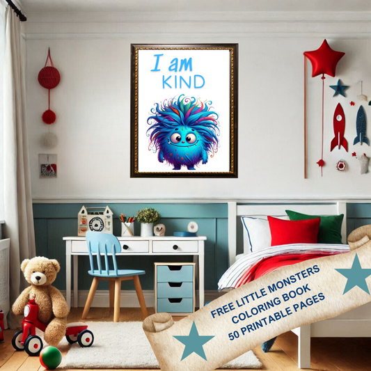 "I Am Kind" Kids Little Monsters Affirmation Wall Art Collection