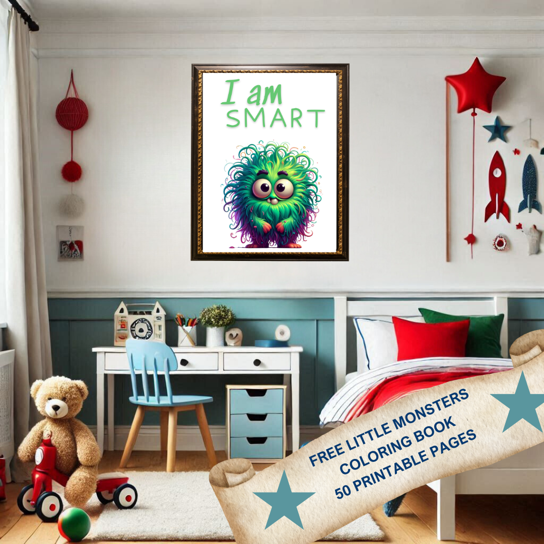 "I Am Smart" kids Little Monsters Affirmation Wall Art Collection