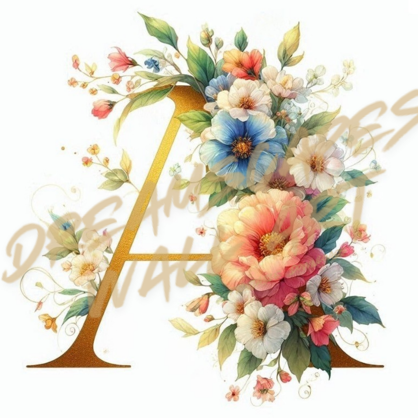 Floral Initial "A" #14 Printable WallArt