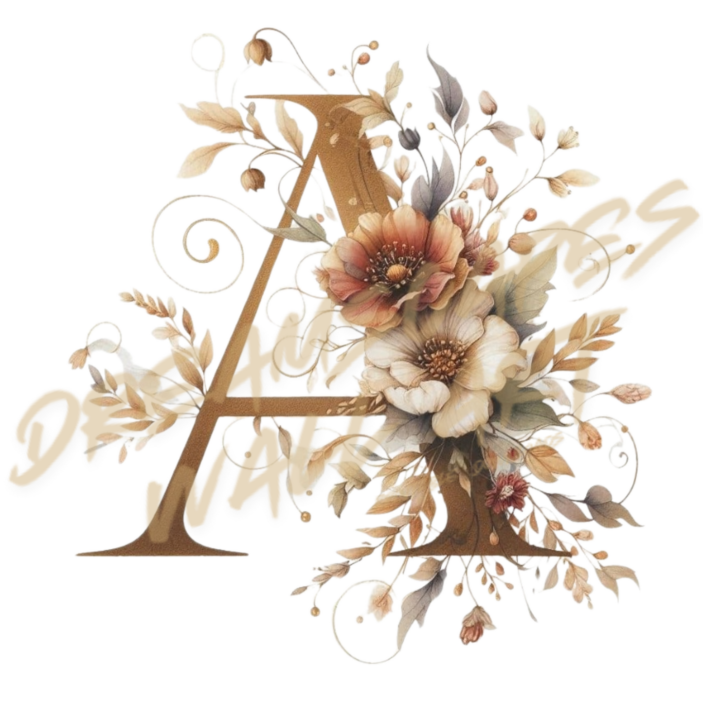 Floral Initial "A" #15 Printable WallArt