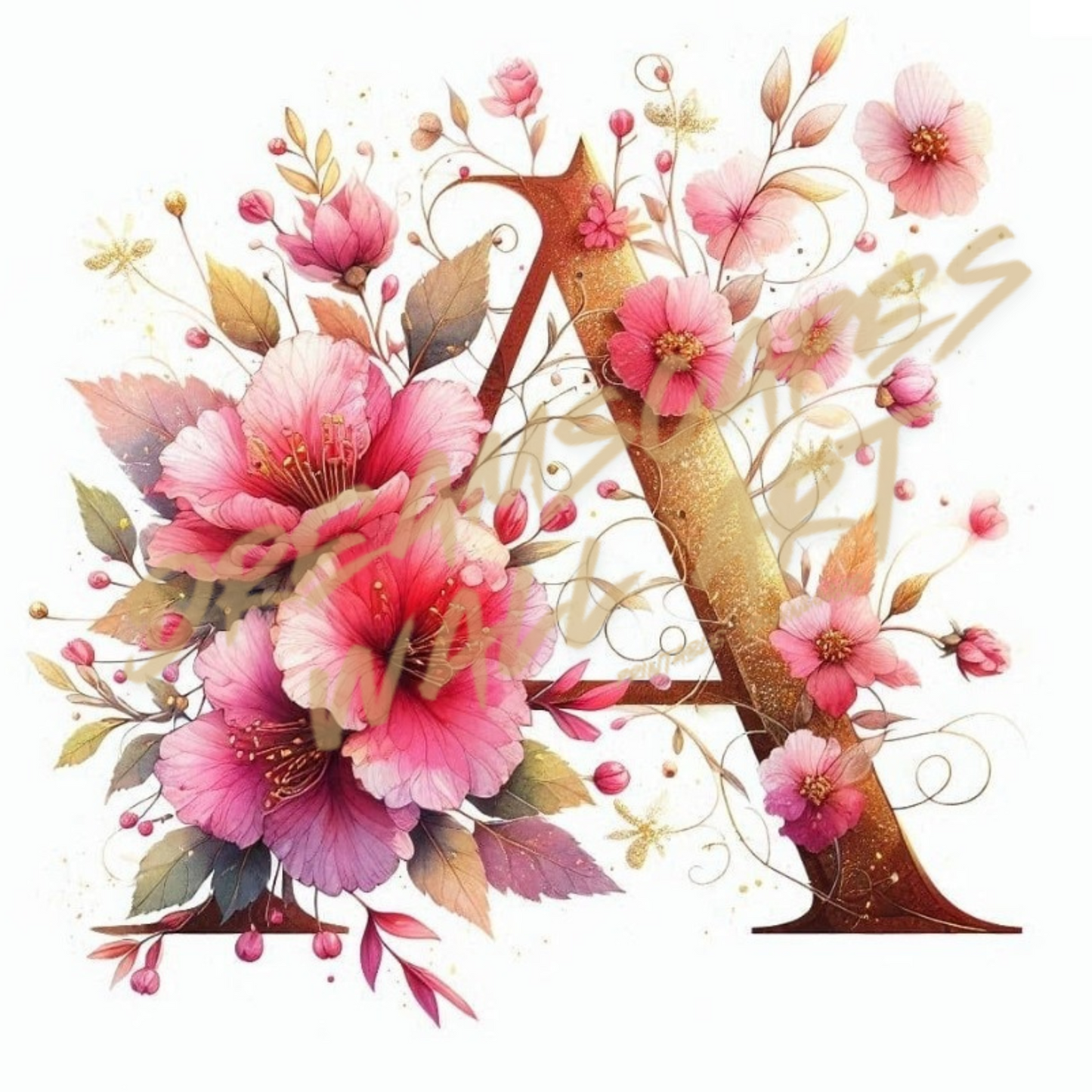 Floral Initial "A" #18 Printable WallArt