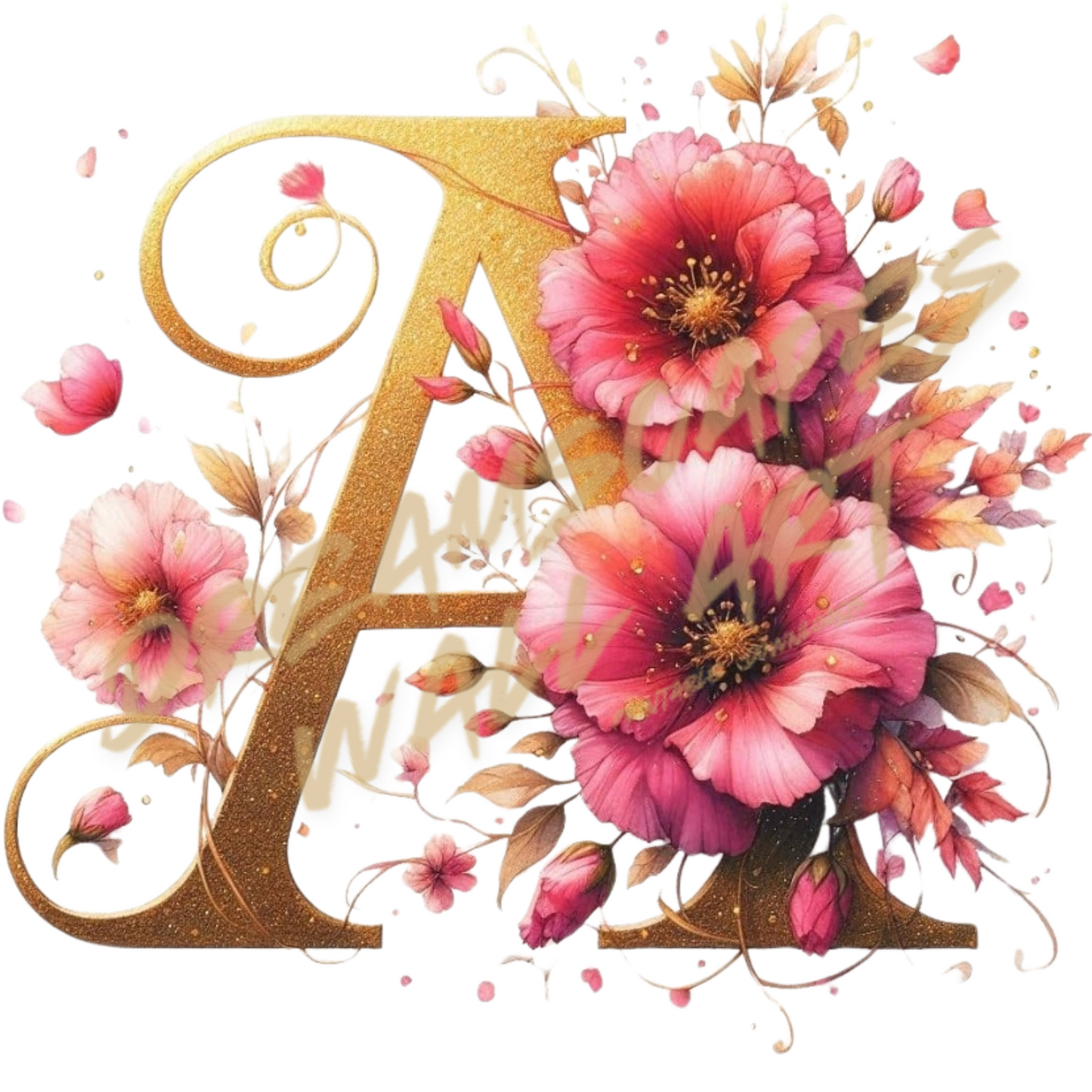 Floral Initial "A" #19 Printable WallArt