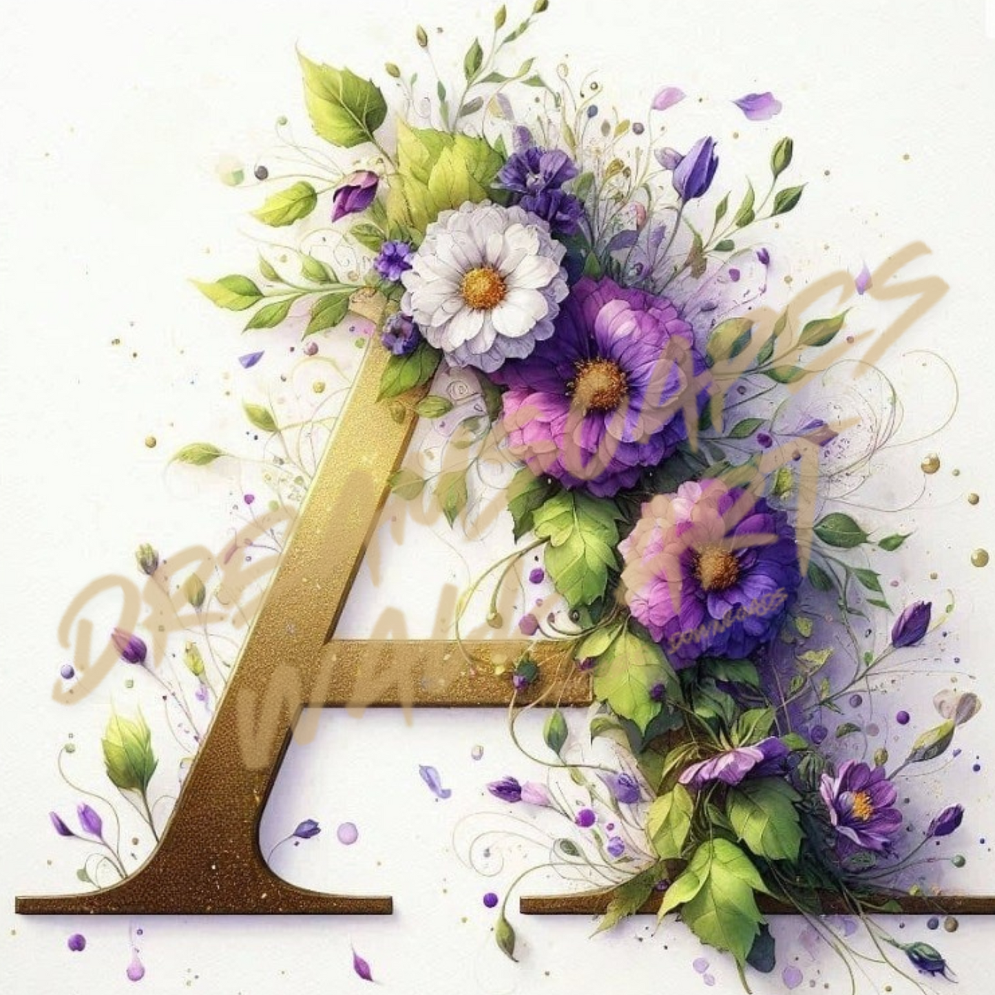 Floral Initial "A" #20 Printable WallArt