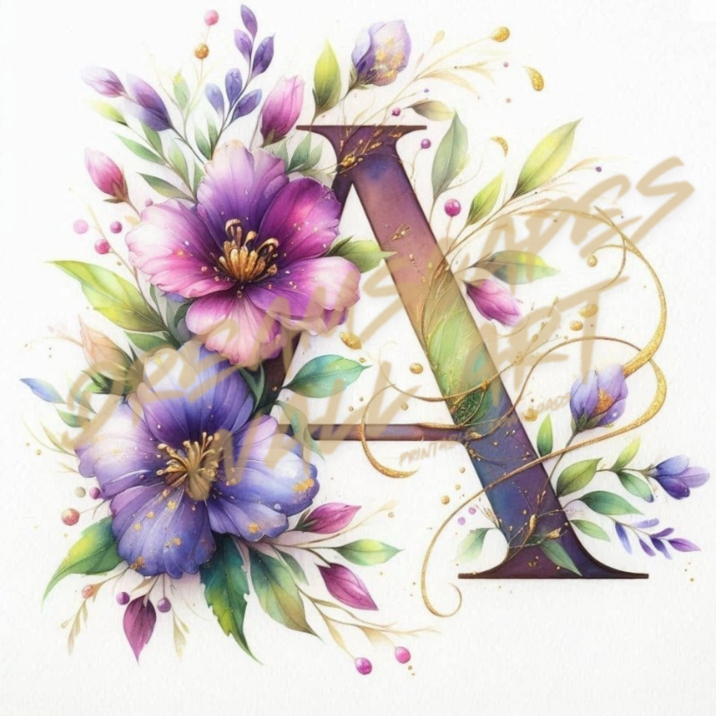 Floral Initial "A" #22 Printable WallArt