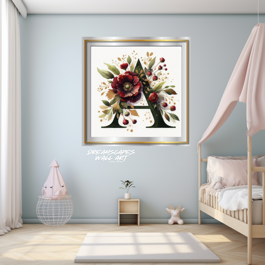 Floral Initial "A" #23 Printable WallArt